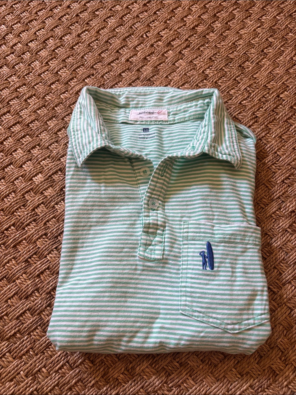 johnnie-O Mint and White Striped Polo for Kids